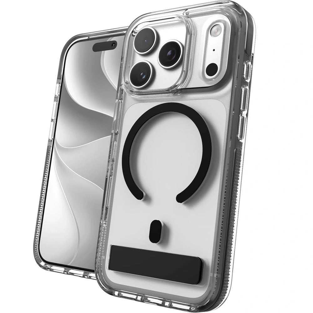 Handyhülle für iPhone 18 Pro / 17 Pro, ZAGG Santa Cruz Snap Kickstand mit MagSafe, Transparent-Schwarz (1/6)