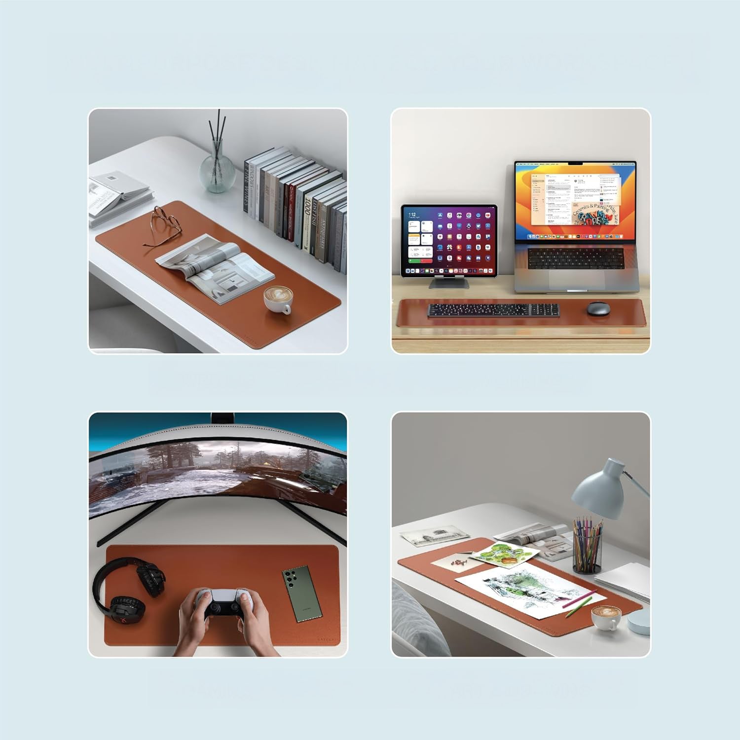 Schreibtischunterlage aus veganem Leder, Satechi Premium Desk Mat, Braun