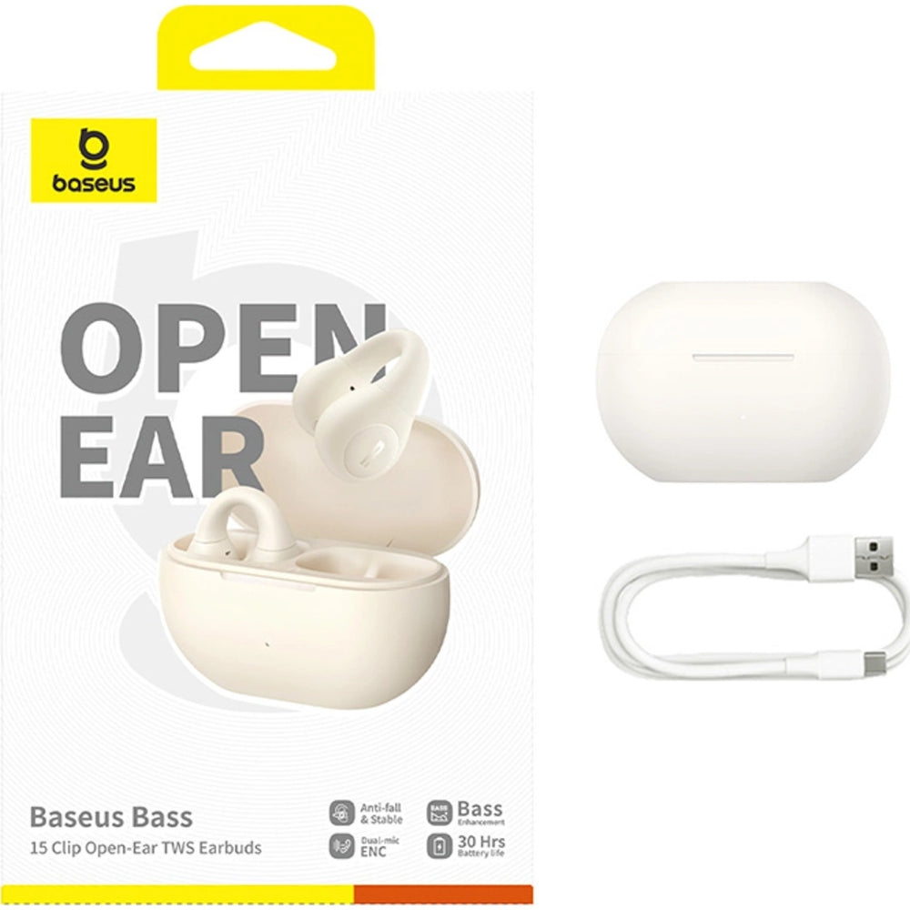 Baseus Bass Open Ear 15 Clip TWS Bluetooth 5.4 drahtloser In-Ear-Kopfhörer, Weiß