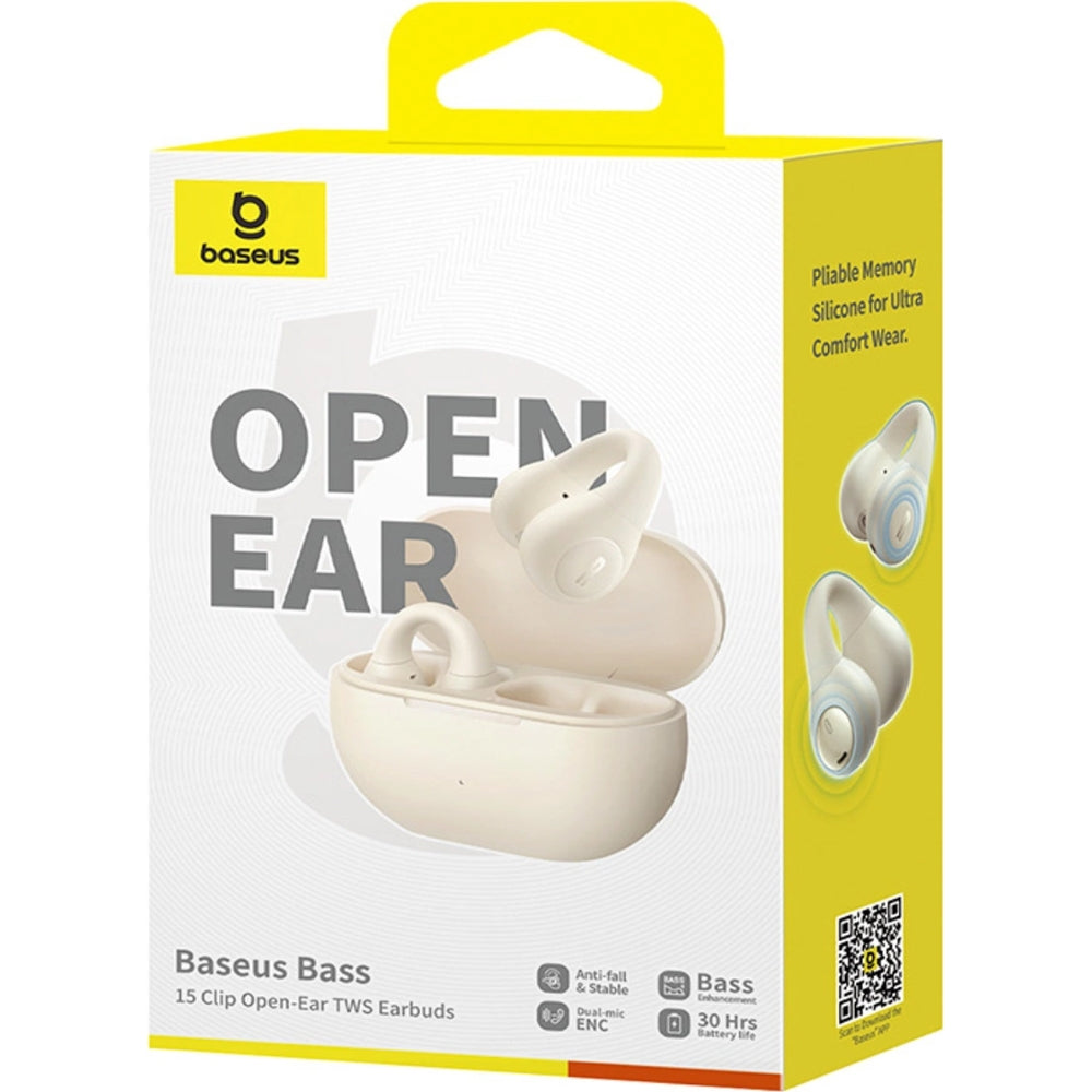 Baseus Bass Open Ear 15 Clip TWS Bluetooth 5.4 drahtloser In-Ear-Kopfhörer, Weiß