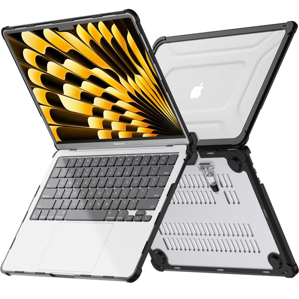 Schutzhülle für MacBook Air 13.6" M4 / M3 / M2 2025-2022, Tech-Protect SmartShell Pro, Transparent-Schwarz