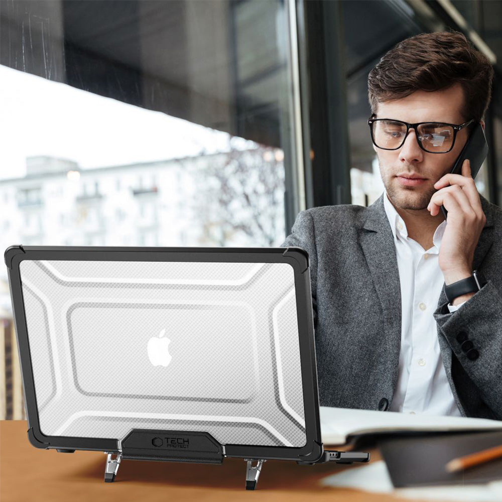 Schutzhülle für MacBook Air 13.6" M4 / M3 / M2 2025-2022, Tech-Protect SmartShell Pro, Transparent-Schwarz