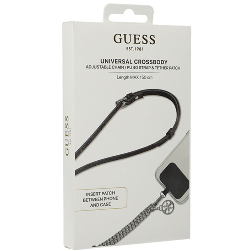 Handy-Lanyard Guess Universal Crossbody Strap / Gürtel, Schwarz mit Silberner Kette