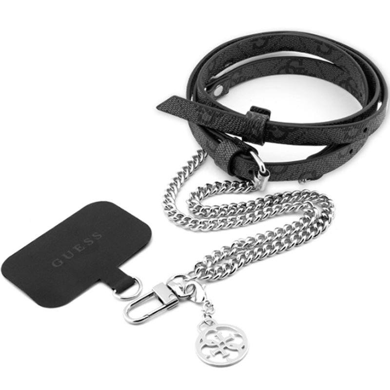 Handy-Lanyard Guess Universal Crossbody Strap / Gürtel, Schwarz mit Silberner Kette