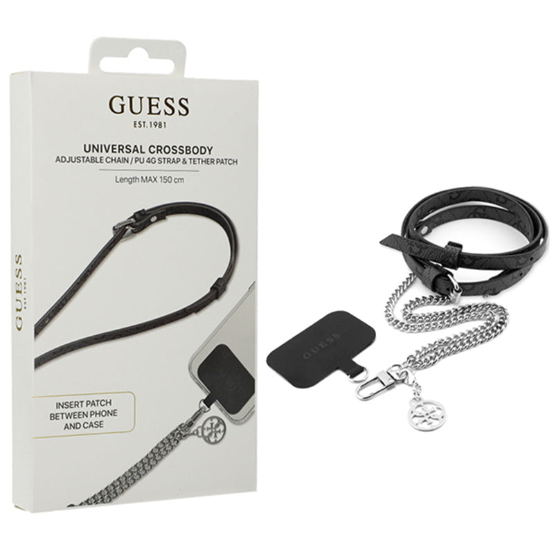 Handy-Lanyard Guess Universal Crossbody Strap / Gürtel, Schwarz mit Silberner Kette