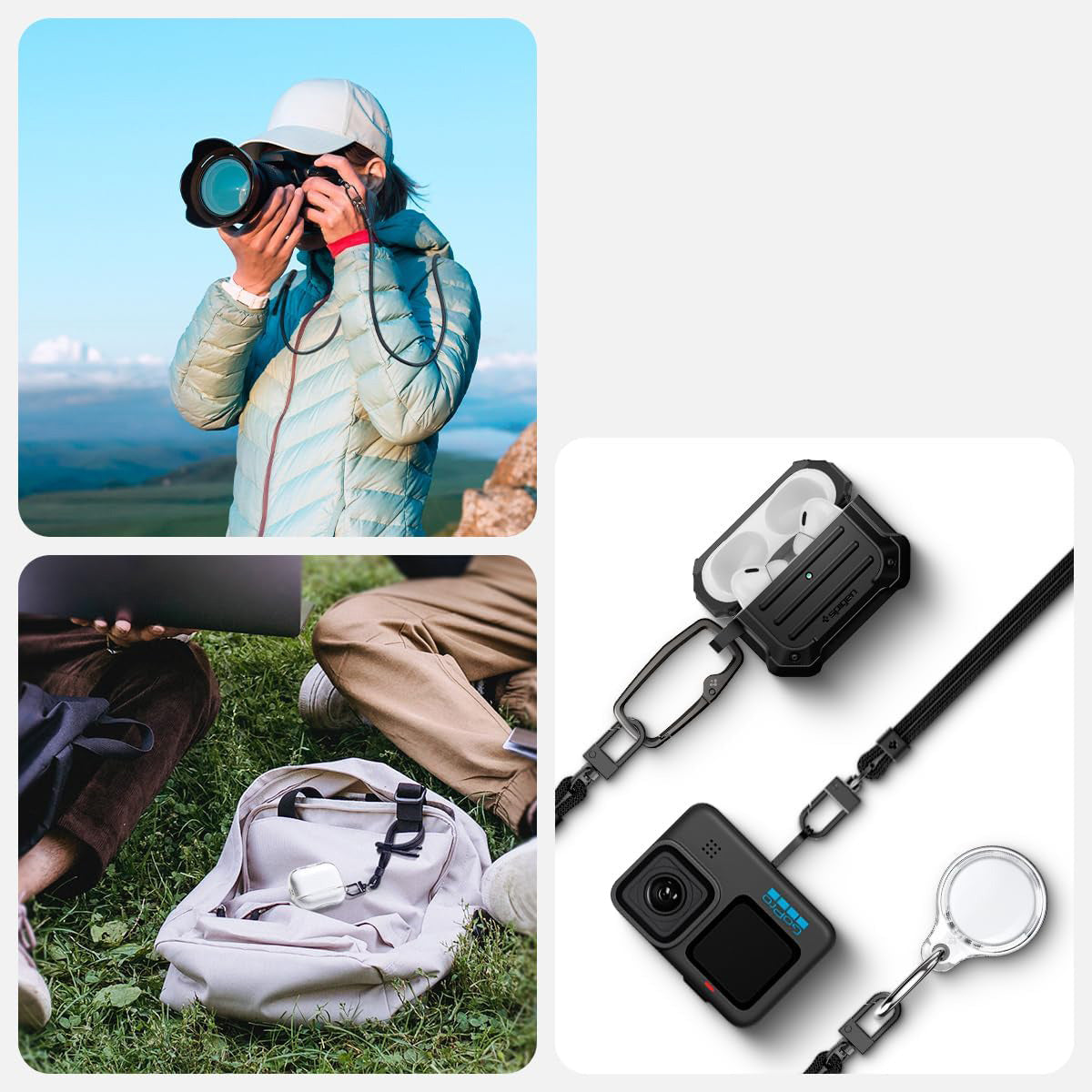 Handy-Schlüsselband, Spigen Crossbody Strap + Wrist Strap + ConTag, Schwarz