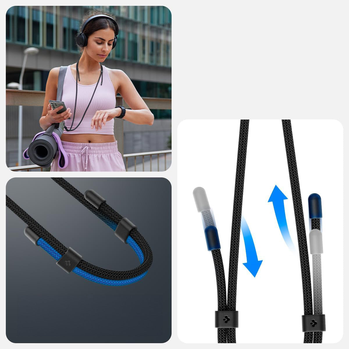 Handy-Schlüsselband, Spigen Crossbody Strap + Wrist Strap + ConTag, Schwarz