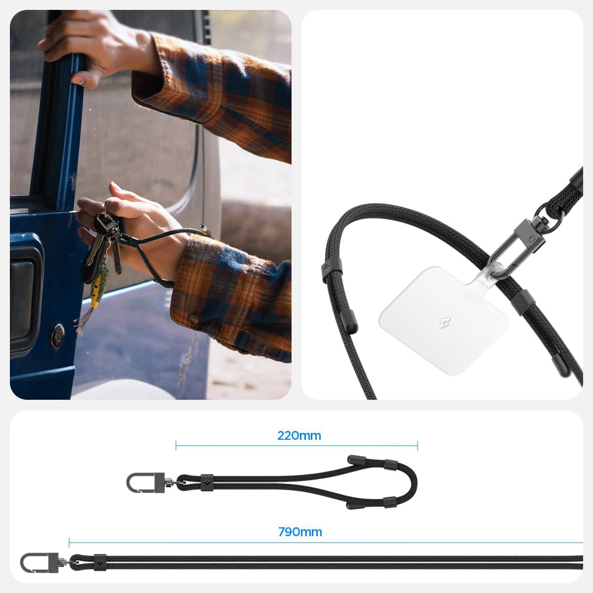 Handy-Schlüsselband, Spigen Crossbody Strap + Wrist Strap + ConTag, Schwarz