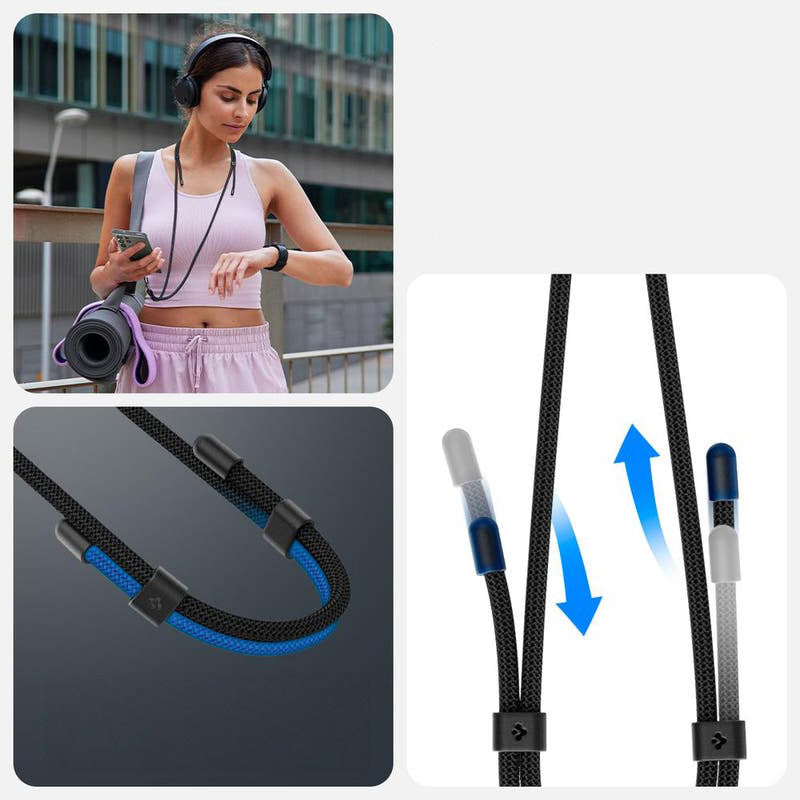 Umhängeband für Schlüssel, Telefon, Spigen Crossbody Strap, Schwarz