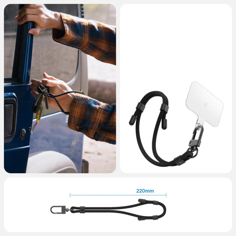 Schlüsselband für das Handgelenk, Spigen Wrist Strap + ConTag, Schwarz