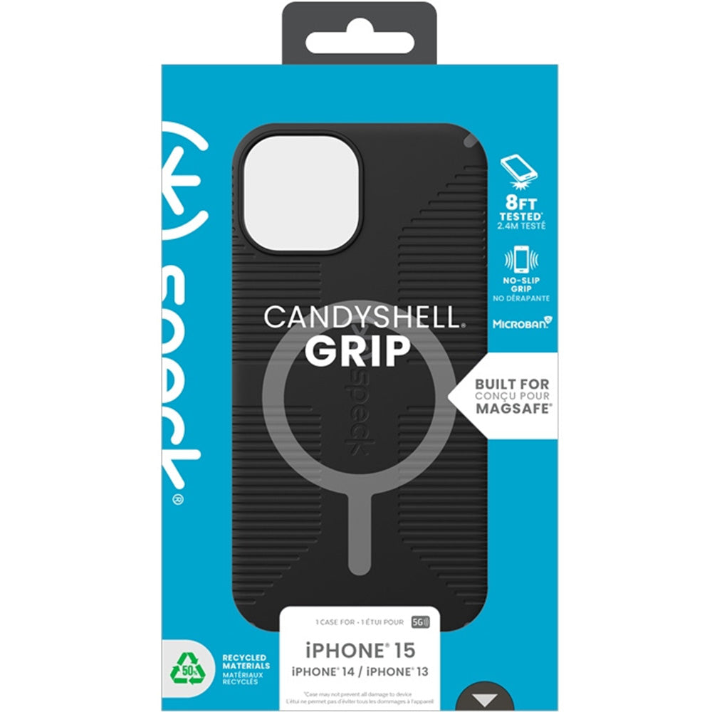 Handyhülle für iPhone 17e / 16e / 15 / 14 / 13, Speck Candyshell Grip mit MagSafe, Schwarz-Grau