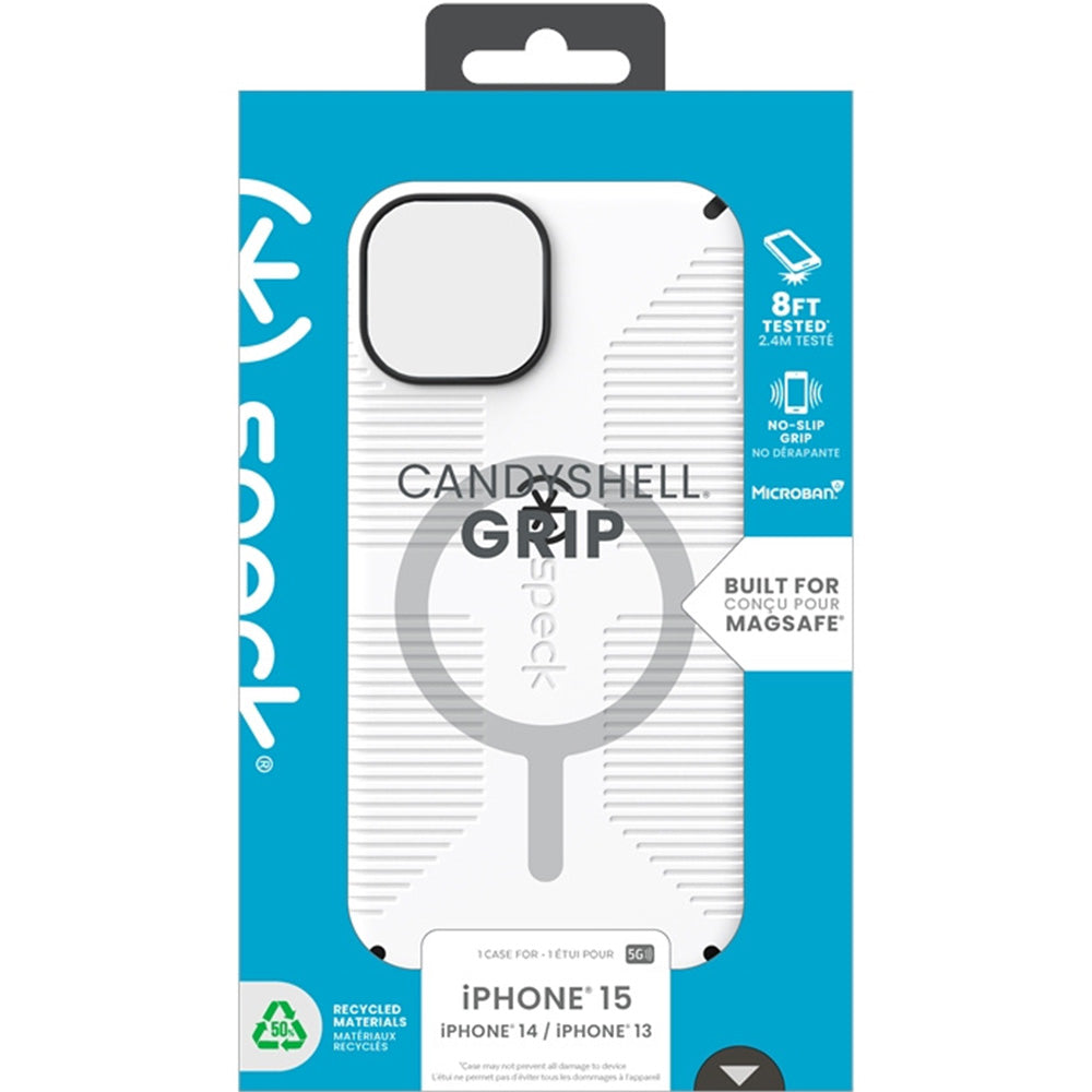 Handyhülle für iPhone 17e / 16e / 15 / 14 / 13, Speck Candyshell Grip mit MagSafe, Weiß-Schwarz