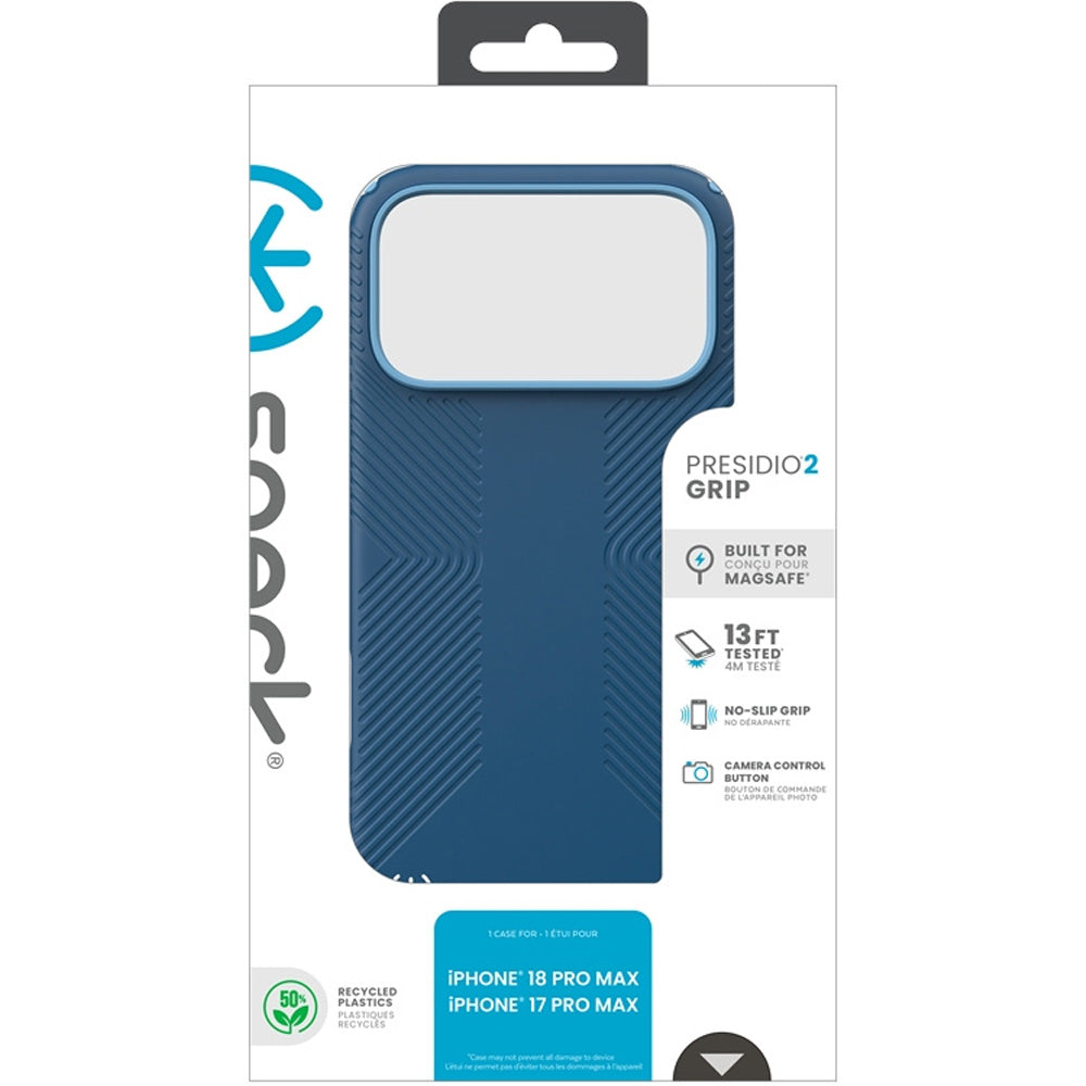 Handyhülle für iPhone 18 Pro Max / 17 Pro Max, Speck Presidio2 Grip mit MagSafe, Blau (10/10)