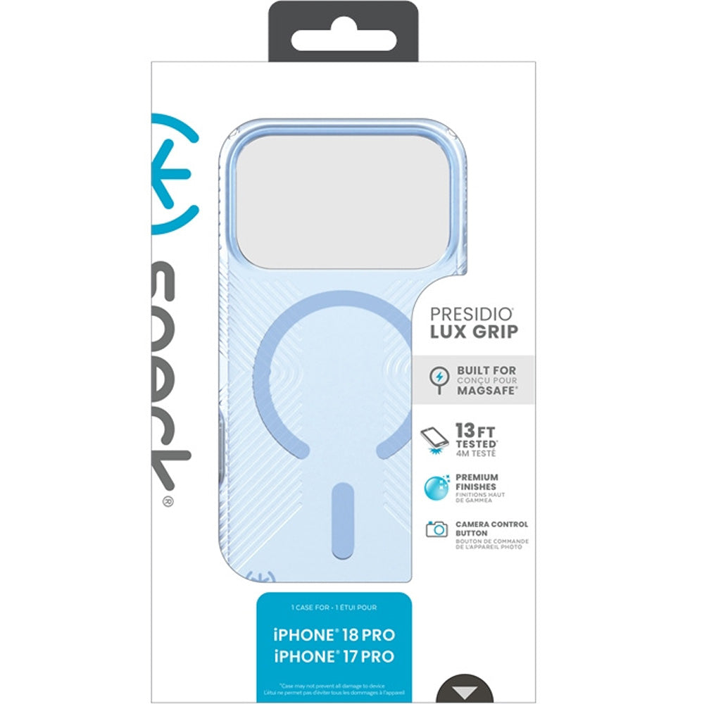 Handyhülle für iPhone 18 Pro / 17 Pro, Speck Presidio Lux Grip mit MagSafe, Blau-Rauchfarben (10/10)