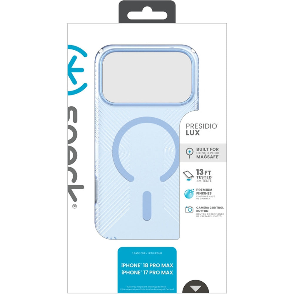 Handyhülle für iPhone 18 Pro Max / 17 Pro Max, Speck Presidio Lux Grip mit MagSafe, Blau-Rauchfarben (10/10)
