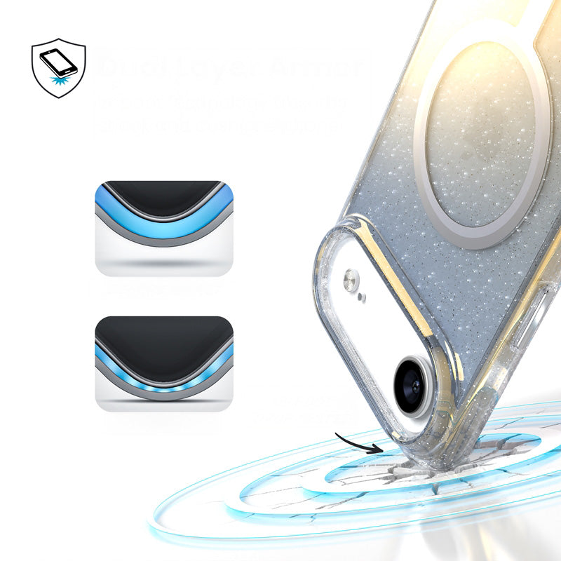 Handyhülle für iPhone Air, Speck Presidio Lux MagSafe, Blau mit Glitzer