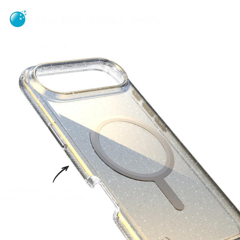 Handyhülle für iPhone Air, Speck Presidio Lux MagSafe, Blau mit Glitzer