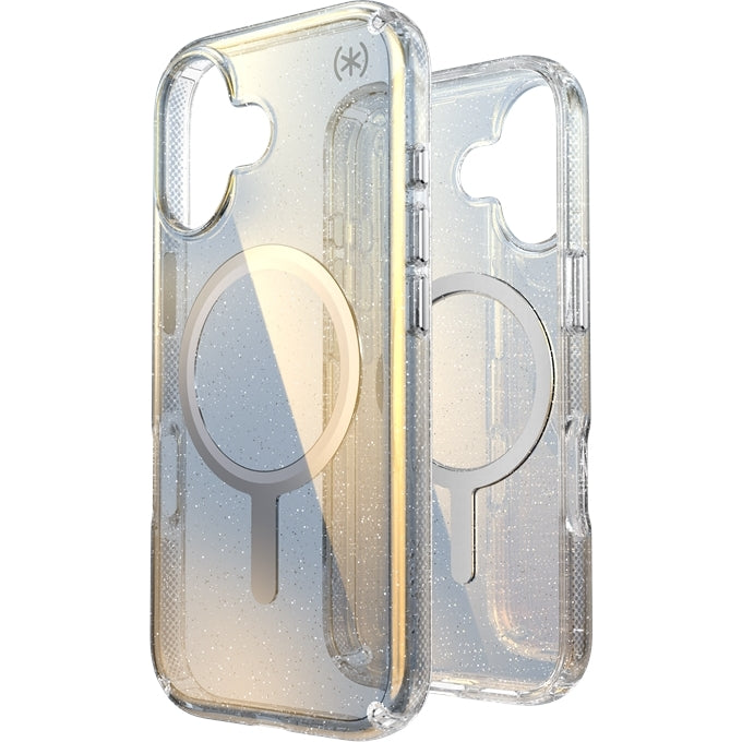 Handyhülle für iPhone 17, Speck Presidio Lux MagSafe, Blau mit Glitzer