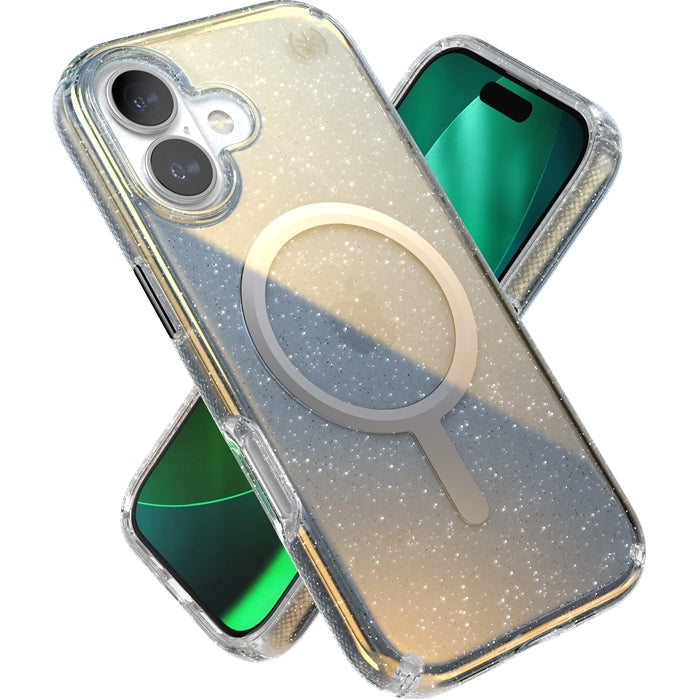 Handyhülle für iPhone 17, Speck Presidio Lux MagSafe, Blau mit Glitzer