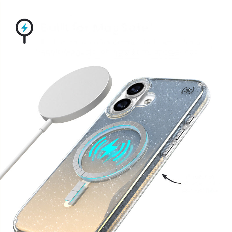 Handyhülle für iPhone 17, Speck Presidio Lux MagSafe, Blau mit Glitzer