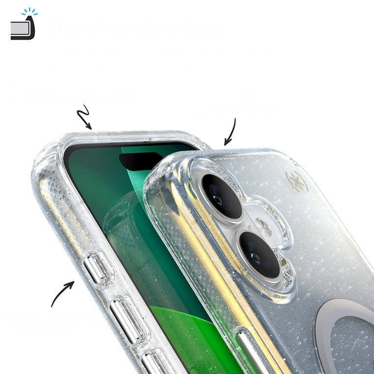 Handyhülle für iPhone 17, Speck Presidio Lux MagSafe, Blau mit Glitzer