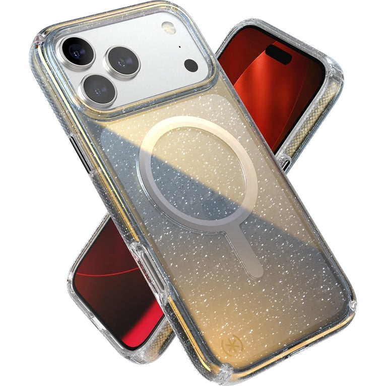 Handyhülle für iPhone 17 Pro Max, Speck Presidio Lux MagSafe, Blau mit Glitzer