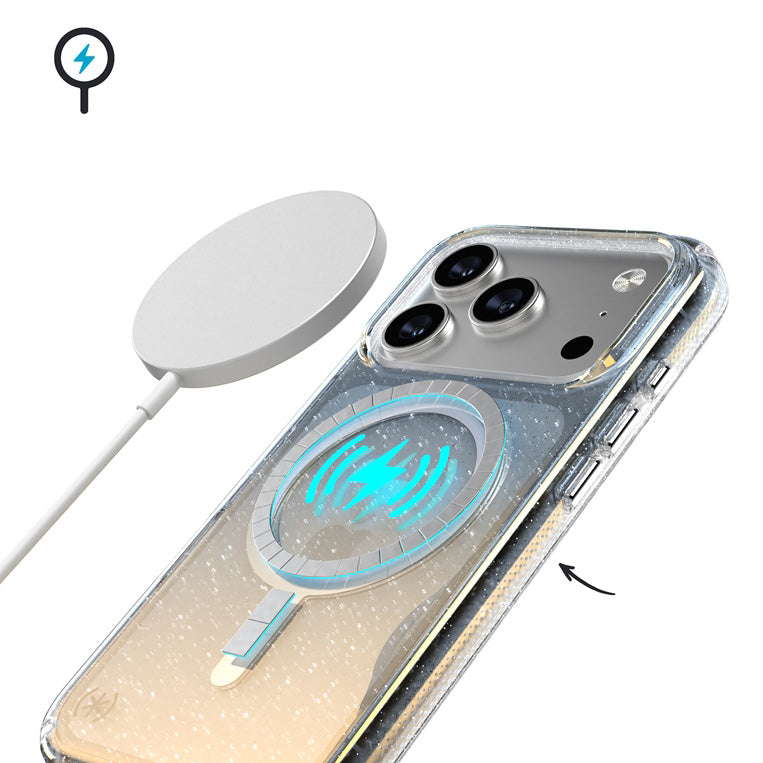 Handyhülle für iPhone 17 Pro Max, Speck Presidio Lux MagSafe, Blau mit Glitzer