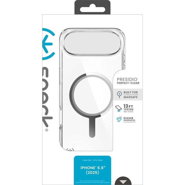 Handyhülle für iPhone Air, Speck Presidio Perfect-Clear mit MagSafe, Transparent und Silbern