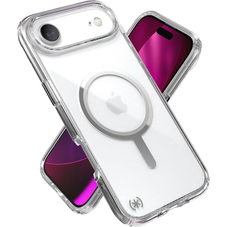Handyhülle für iPhone Air, Speck Presidio Perfect-Clear mit MagSafe, Transparent und Silbern