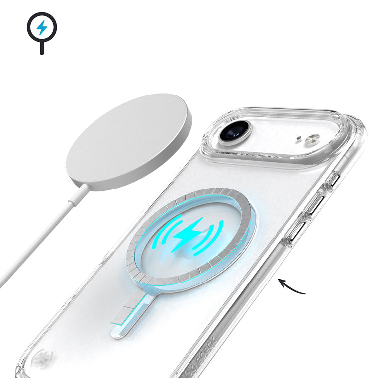 Handyhülle für iPhone Air, Speck Presidio Perfect-Clear mit MagSafe, Transparent und Silbern