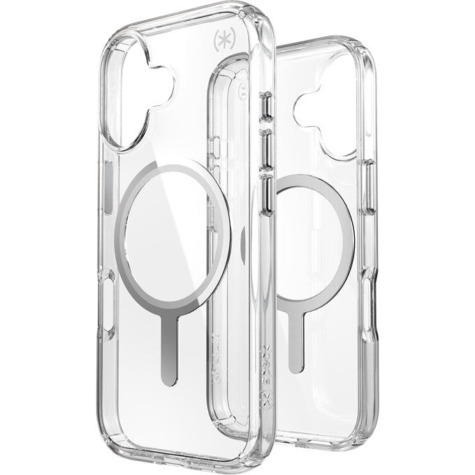 Handyhülle für iPhone 17, Speck Presidio Perfect-Clear mit MagSafe, Transparent und Silbern