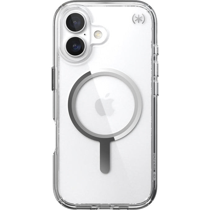 Handyhülle für iPhone 17, Speck Presidio Perfect-Clear mit MagSafe, Transparent und Silbern