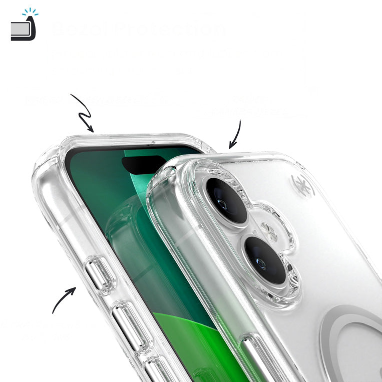 Handyhülle für iPhone 17, Speck Presidio Perfect-Clear mit MagSafe, Transparent und Silbern