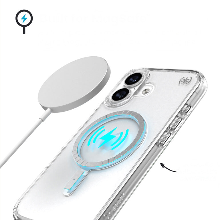 Handyhülle für iPhone 17, Speck Presidio Perfect-Clear mit MagSafe, Transparent und Silbern