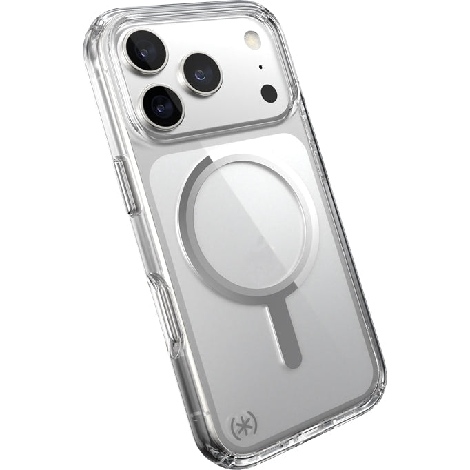 Handyhülle für iPhone 17 Pro, Speck Presidio Perfect-Clear mit MagSafe, Transparent und Silbern