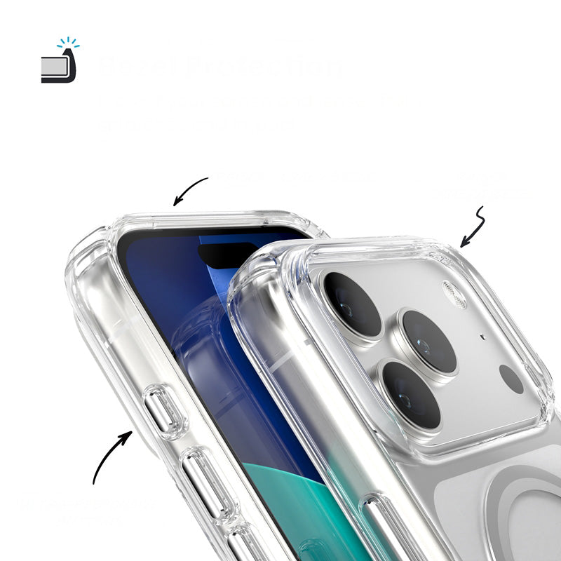 Handyhülle für iPhone 17 Pro, Speck Presidio Perfect-Clear mit MagSafe, Transparent und Silbern