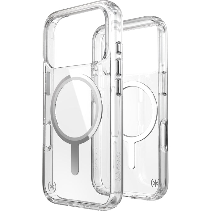 Handyhülle für iPhone 17 Pro Max, Speck Presidio Perfect-Clear mit MagSafe, Transparent und Silbern