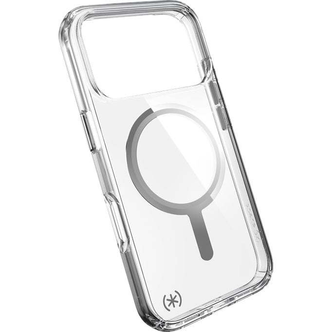 Handyhülle für iPhone 17 Pro Max, Speck Presidio Perfect-Clear mit MagSafe, Transparent und Silbern