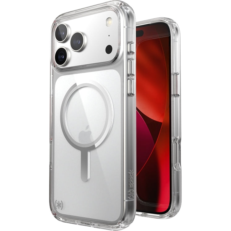 Handyhülle für iPhone 17 Pro Max, Speck Presidio Perfect-Clear mit MagSafe, Transparent und Silbern