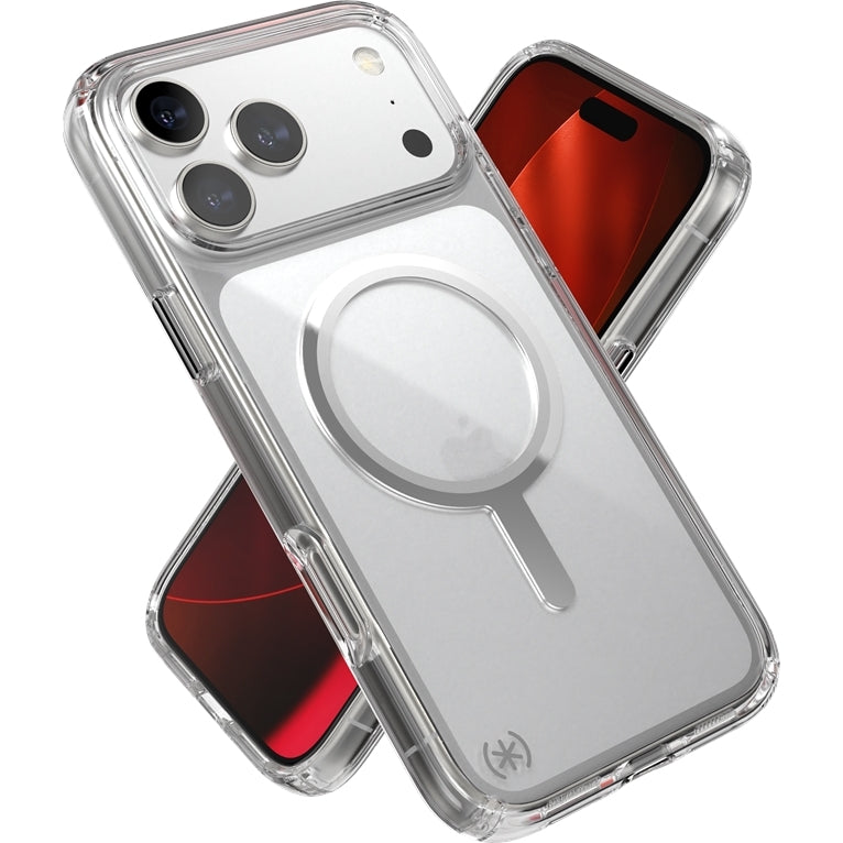 Handyhülle für iPhone 17 Pro Max, Speck Presidio Perfect-Clear mit MagSafe, Transparent und Silbern