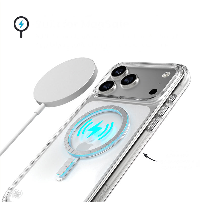 Handyhülle für iPhone 17 Pro Max, Speck Presidio Perfect-Clear mit MagSafe, Transparent und Silbern