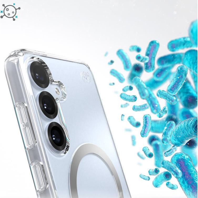 Handyhülle für Galaxy S25 Plus / S24 Plus, Speck Presidio Perfect-Clear mit MagSafe, Transparentes Chrom und Silbern