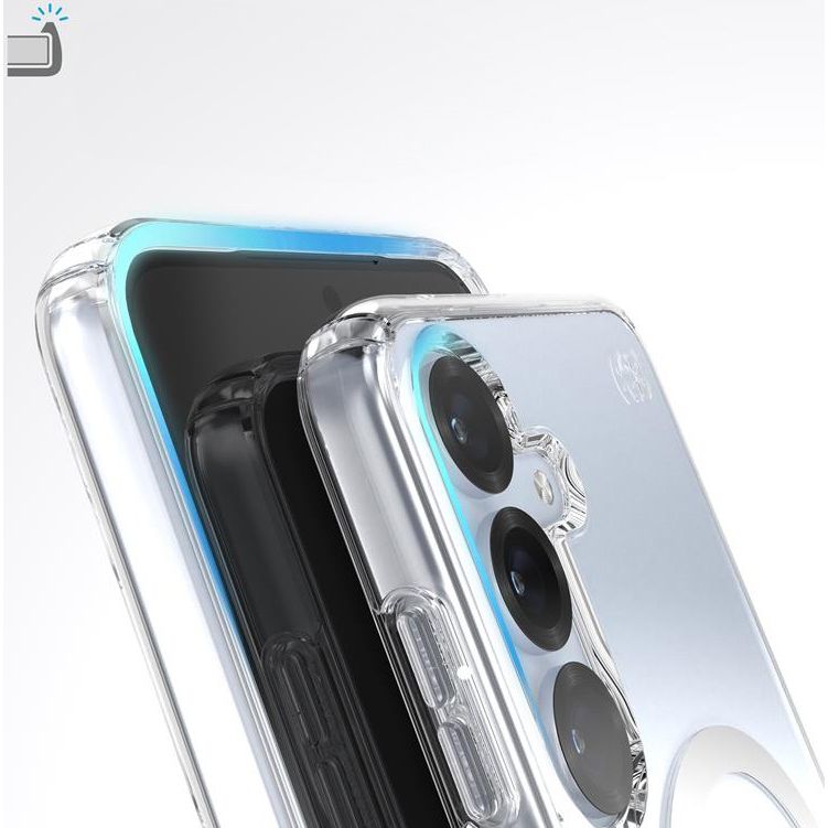 Handyhülle für Galaxy S25 Plus / S24 Plus, Speck Presidio Perfect-Clear mit MagSafe, Transparentes Chrom und Silbern