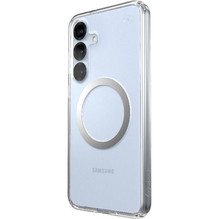Handyhülle für Galaxy S25 Plus / S24 Plus, Speck Presidio Perfect-Clear mit MagSafe, Transparentes Chrom und Silbern