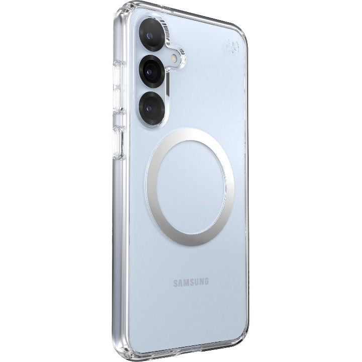 Handyhülle für Galaxy S25 Plus / S24 Plus, Speck Presidio Perfect-Clear mit MagSafe, Transparentes Chrom und Silbern