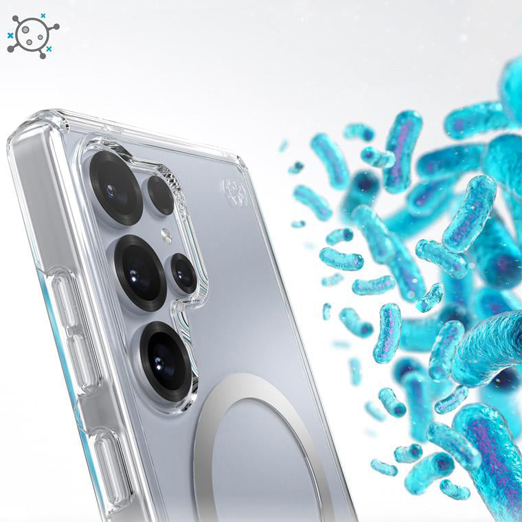 Handyhülle für Galaxy S25 Ultra, Speck Presidio Perfect-Clear mit MagSafe, Transparentes Chrom und Silbern