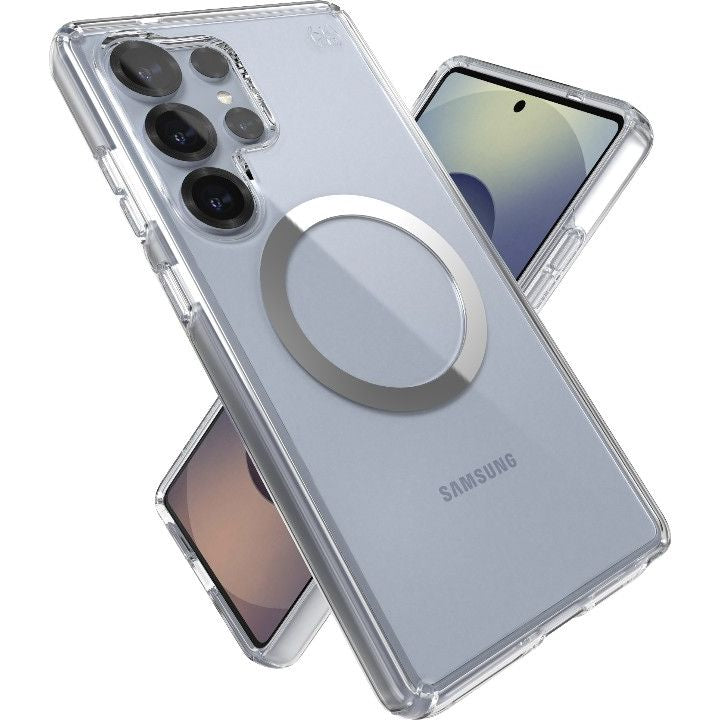 Handyhülle für Galaxy S25 Ultra, Speck Presidio Perfect-Clear mit MagSafe, Transparentes Chrom und Silbern