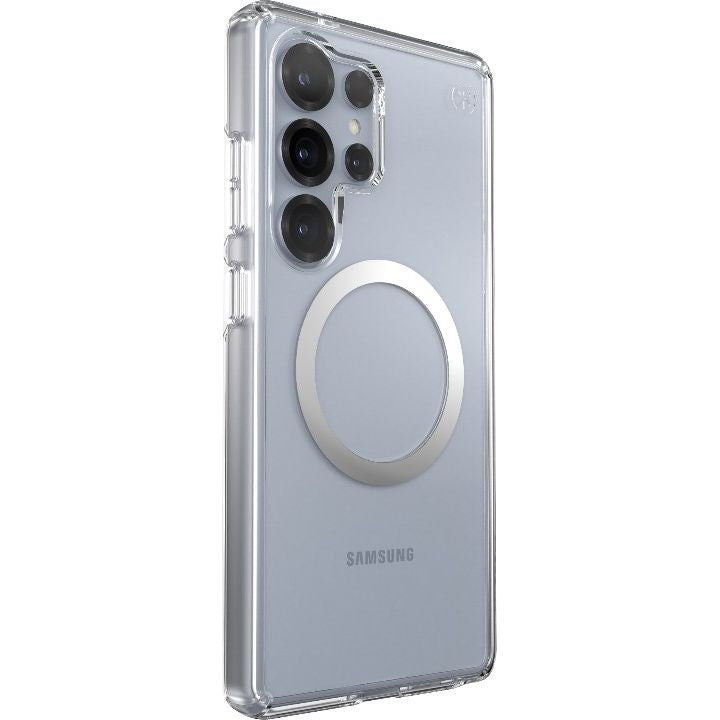 Handyhülle für Galaxy S25 Ultra, Speck Presidio Perfect-Clear mit MagSafe, Transparentes Chrom und Silbern