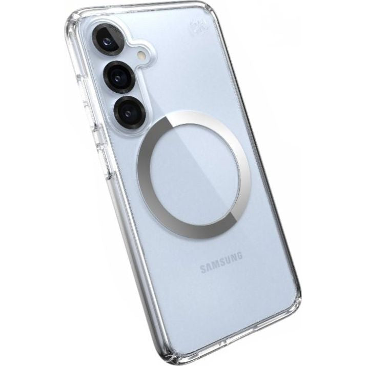 Handyhülle für Galaxy S25 / S24, Speck Presidio Perfect-Clear mit MagSafe, Transparentes Chrom und Silbern