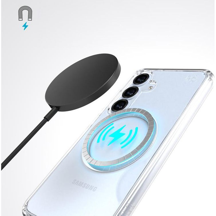 Handyhülle für Galaxy S25 / S24, Speck Presidio Perfect-Clear mit MagSafe, Transparentes Chrom und Silbern